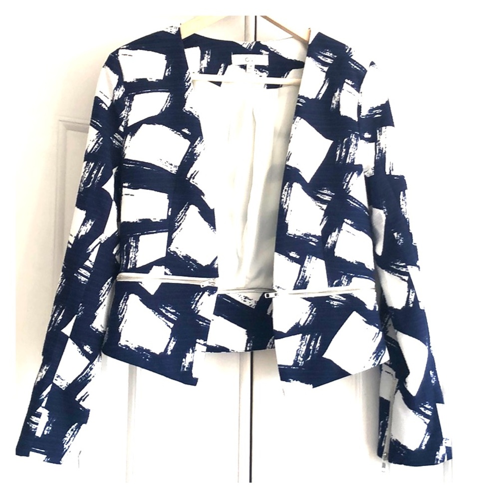 Navy & White Patterned Blazer